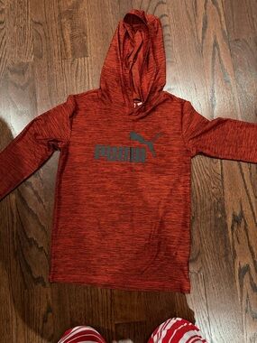 Puma Heathered Red Hooded Athletic Top with Logo